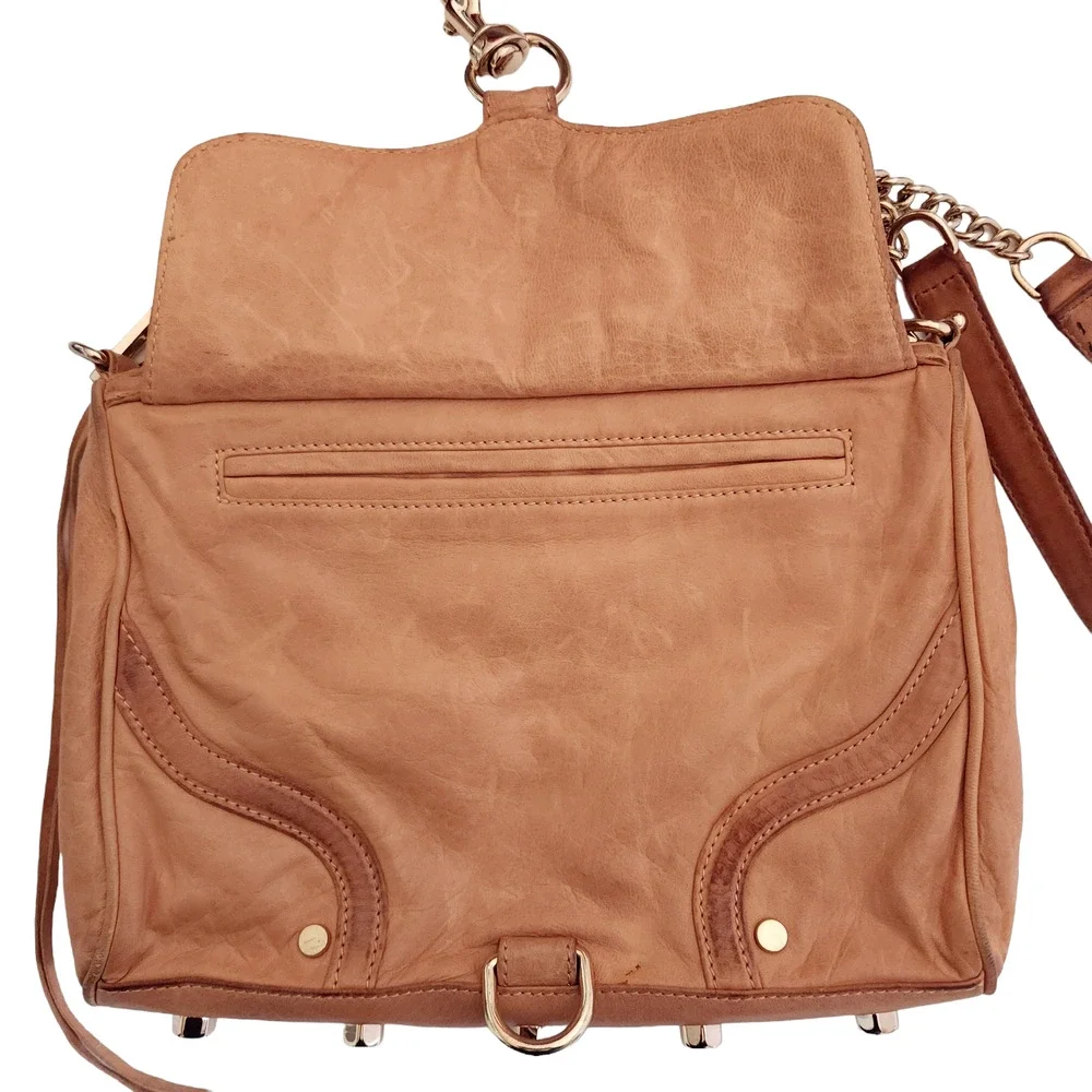 REBECCA MINKOFF MAC Bombe leather crossbody chain shoulder bag tan classic purse